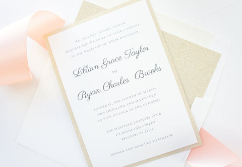 Blush and Gold Wedding Invitation, Pink and Gold Wedding Invitation - DEPOSIT