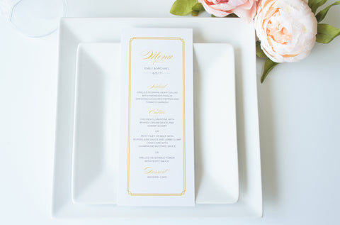 Gold Wedding Menu Cards - DEPOSIT