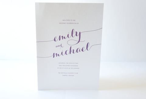 Purple Calligraphy Wedding Program - DEPOSIT