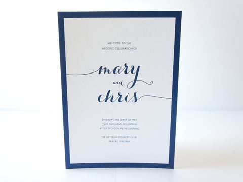 Navy Calligraphy Wedding Program - DEPOSIT