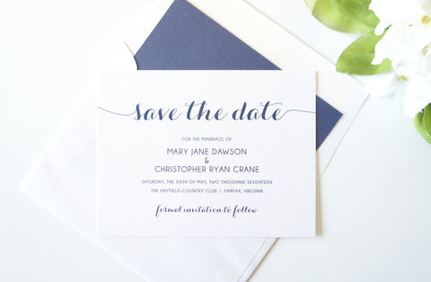 Navy Calligraphy Save the Date