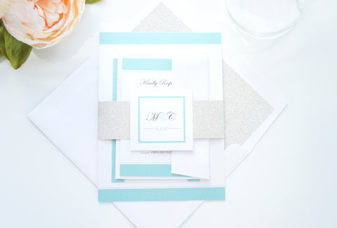 Mint and Silver Glitter Wedding Invitation - DEPOSIT