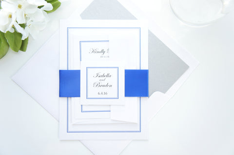 Royal Blue Monogram Wedding Invitation - SAMPLE SET