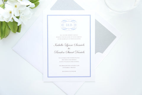 Blue Monogram Wedding Invitation - DEPOSIT