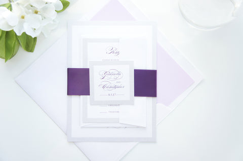 Elegant Purple Calligraphy Wedding Invitation - SAMPLE SET