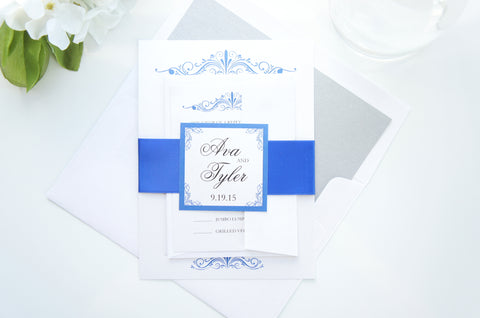 Royal Blue Wedding Invitation - SAMPLE SET