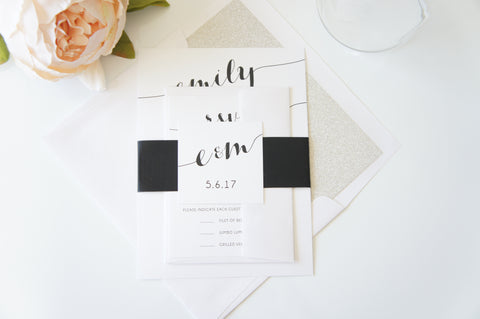 Modern Black Calligraphy Wedding Invitation - DEPOSIT