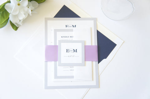 Modern Purple and Navy Wedding Invitation - DEPOSIT