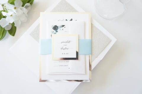 Navy Blue and Silver Floral Wedding Invitation - SAMPLE SET