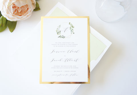 Monogram Wreath Wedding Invitation - DEPOSIT