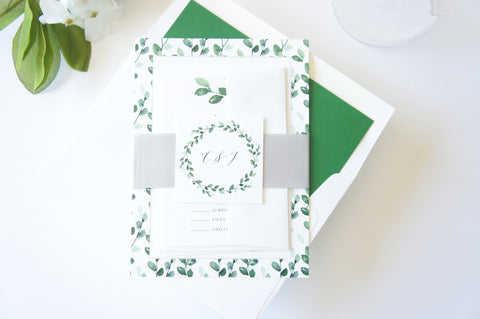 Greenery and Silver Wedding Invitation - SAMPLE SET