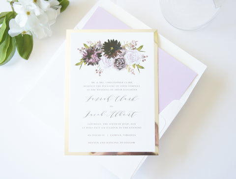 Purple Floral Wedding Invitation - DEPOSIT