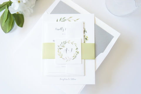 Greenery Wreath Wedding Invitation, Boho Wedding Invitation - DEPOSIT