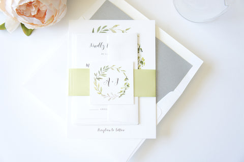 Greenery Monogram Wreath Wedding Invitation - SAMPLE SET