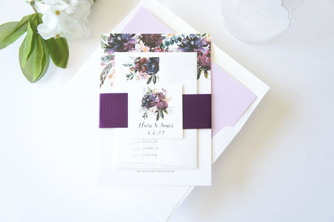 Purple Floral Wedding Invitation - SAMPLE SET