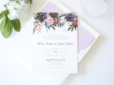 Purple Romantic Floral Wedding Invitation - DEPOSIT