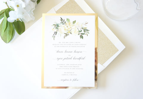 Ivory and Gold Floral Wedding Invitation - DEPOSIT