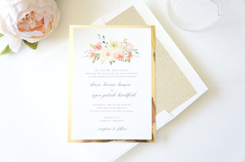 Blush and Gold Floral Wedding Invitation - DEPOSIT