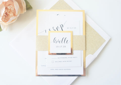 Gold Glitter Bat Mitzvah Invitation - Sample