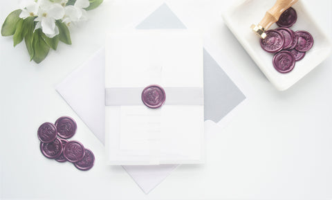 Minimal Purple Vellum and Wax Seal Wedding Invitation - DEPOSIT