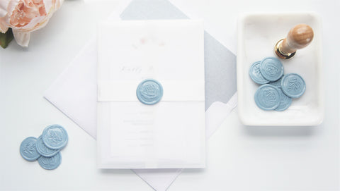 Floral Monogram Vellum and Wax Seal Wedding Invitation - DEPOSIT