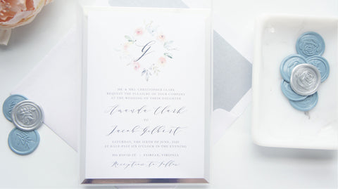 Floral Monogram Vellum and Wax Seal Wedding Invitation - SAMPLE SET