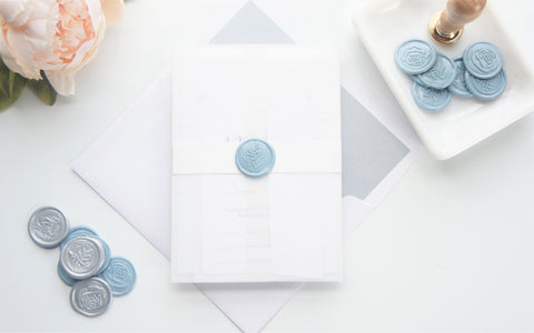 Modern Dusty Blue Vellum and Wax Seal Wedding Invitation - DEPOSIT