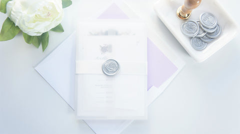 Purple Floral Vellum and Wax Seal Wedding Invitation - DEPOSIT