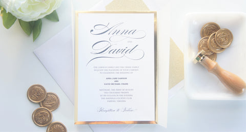 Formal Gold Vellum and Wax Seal Wedding Invitation - SAMPLE SET