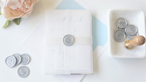 Minimal Blue Vellum and Wax Seal Wedding Invitation - DEPOSIT