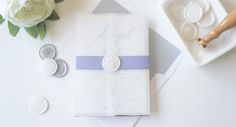 Purple and Silver Vellum and Wax Seal Wedding Invitation - DEPOSIT