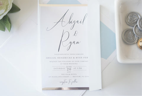 Blue and Silver Vellum and Wax Seal Wedding Invitation - SAMPLE SET
