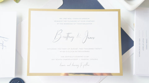 Navy Blue and Gold Vellum and Wax Seal Wedding Invitation - SAMPLE SET