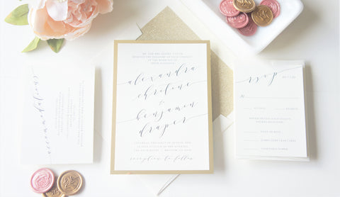 Blush Flowing Calligraphy Vellum and Wax Seal Wedding Invitation - SAMPLE SET