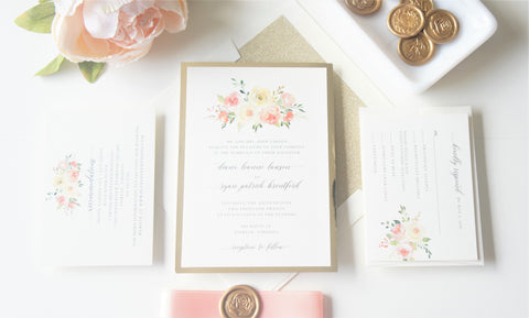 Blush and Gold Floral Vellum and Wax Seal Wedding Invitation - SAMPLE SET