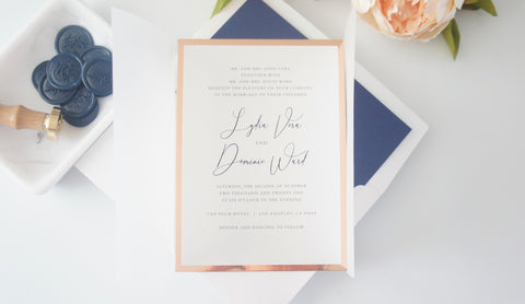 Navy Blue and Rose Gold Vellum and Wax Seal Wedding Invitation - SAMPLE SET