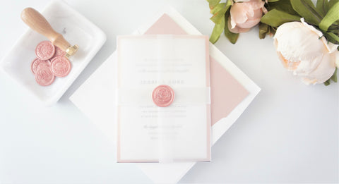 Minimal Pink Vellum and Wax Seal Wedding Invitation - DEPOSIT