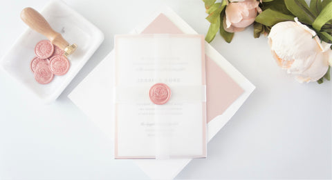 Rose Gold Vellum and Wax Seal Wedding Invitation - DEPOSIT